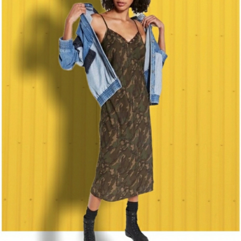 Camo Sleeveless V-Neck Midi Slip Dress
